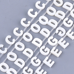 Letter Natural Freshwater Shell Beads, Top Drilled Beads, White, Random Mixed Letters, 10x2.5~11.5x3mm, Hole: 0.8mm