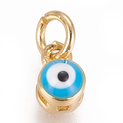 Golden Brass Enamel Charms, Evil Eye, Golden, 4x4mm, Hole: 2mm