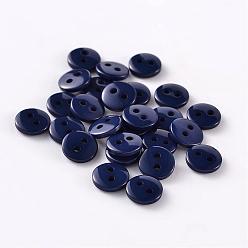 Prussian Blue 2-Hole Flat Round Resin Sewing Buttons for Costume Design, Prussian Blue, 11.5x2mm, Hole: 1mm