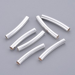 Silver Curved Brass Tube Beads, Silver, about 3mm wide, 20mm long, hole: 2mm