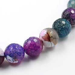 Colorful Dyed Natural Fire Crackle Agate Faceted Round Bead Strands, Colorful, 14mm, Hole: 1mm, about 29pcs/strand, 15.7 inch