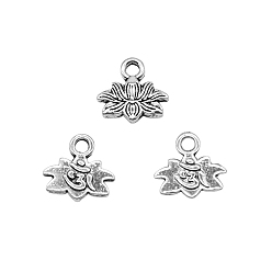 Antique Silver Chakra Theme Tibetan Style Alloy Charms, Lotus with Ohm/Aum, Antique Silver, 11x11mm