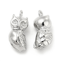 Real Platinum Plated Brass Charms, Owl Charm, Real Platinum Plated, 14x6.5x5.5mm, Hole: 1.4mm