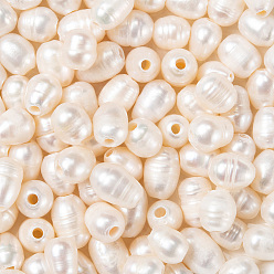 Coquillage De Mer Perles de perles de grand trou, perles en vrac de perles de culture d'eau douce naturelles, riz, couleur de coquillage, 7~10x7~8mm, Trou: 1.8mm