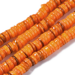 Orange Foncé Eau douce naturelle de coquillage perles brins, teint, Plat rond / disque, perles heishi, orange foncé, 5~6x1~2mm, Trou: 1mm, Environ 205~215 pcs/chapelet, 15.35 pouce (39 cm)
