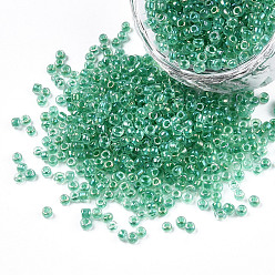 Medium Sea Green 12/0 Glass Seed Beads, Inside Colours, Round Hole, Round, Transparent Colours Rainbow, Medium Sea Green, 12/0, 2~2.5x1.5~2mm, Hole: 0.8mm, about 30000pcs/bag
