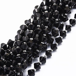 Tourmaline Natural Black Tourmaline Beads Strands, Faceted, Bicone, 8x8mm, Hole: 1mm, about 40pcs/strand, 15.24''(38.7cm)