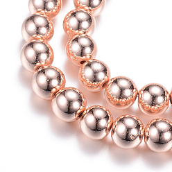 Rose Gold Plated Electroplate Non-magnetic Synthetic Hematite Bead Strands, Round, Rose Gold Plated, 6mm, Hole: 1~1.5mm, about 67~72pcs/strand, 15.7 inch