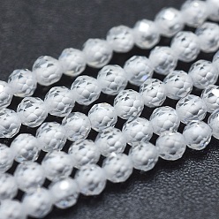 White Cubic Zirconia Bead Strands, Round, Faceted, White, 2mm, Hole: 0.2mm, about 14.96 inch(38cm), 184pcs/strand