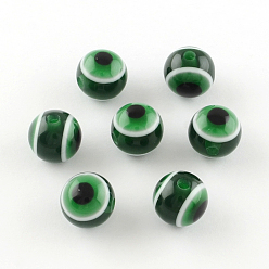 Vert Foncé Rondes perles de résine de mauvais œil, vert foncé, 6x5mm, Trou: 1.8~2mm