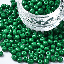 Dark Green 6/0 Glass Seed Beads, Baking Paint, Round Hole, Round, Dark Green, 4~5x3~5mm, Hole: 1.2~1.5mm, about 4500pcs/Pound