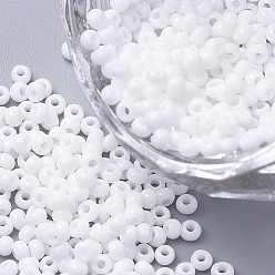 Blanco 8/0 calificar unas cuentas redondas de semillas de vidrio, pintura para hornear, blanco, 3x2 mm, agujero: 1 mm, sobre 10000 unidades / libra