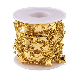 Золотистый Гирлянда из бисера со звездами и шаром, бейка из пластика с бусинами из искусственного жемчуга, для украшения свадебных принадлежностей, с катушкой, золотые, звезды: 14x12x4.5 mm, круглый : 3 мм, около 10 м / рулон