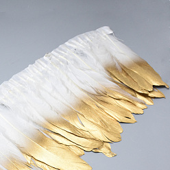 White Golden Plated Goose Feather Cloth Strand Costume Accessories, Dyed, White, 150~180x4mm, about 2m/bag