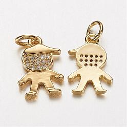 Golden Electrophoresis Brass Micro Pave Cubic Zirconia Charms, Long-Lasting Plated, Boy, Golden, 15x10x2mm, Hole: 3mm