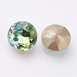 Medium Sea Green K9 Glass Rhinestone Cabochons, Shiny Laser Style, Imitation Austrian Crystal, Pointed Back & Back Plated, Faceted, Flat Round, Back Plated, Medium Sea Green, 8x4.5mm