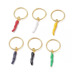 Mixed Color Alloy Enamel Braiding Hair Pendants Decoration Clips, for Hair Styling, with Iron Jump Rings, Horn of Plenty/Italian Horn Cornicello Charms, Mixed Color, 33~35mm, 6pcs/set