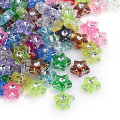Mixed Color Plating Transparent Acrylic Beads, Silver Metal Enlaced, Star, Mixed Color, 9x8.5x4mm, Hole: 1mm, about 3000pcs/500g