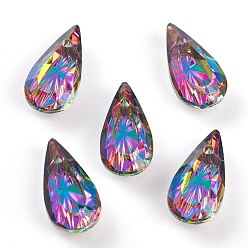 Volcán Colgantes de diamantes de imitación de vidrio en relieve, lágrima, facetados, volcán, 14x7x4 mm, agujero: 1.2 mm