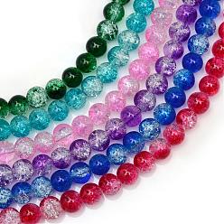 Color mezclado Hornear pintado hebras de perlas de vidrio craquelado, rondo, color mezclado, 4 mm, agujero: 1.1~1.3 mm, sobre 200 unidades / cadena, 31.4 pulgada