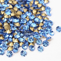 Light Sapphire Back Plated Grade A Diamond Glass Pointed Rhinestone, Light Sapphire, 1.9~2mm, about 1440pcs/bag