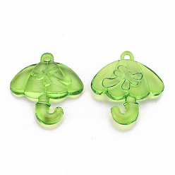 Vert Pendentifs acryliques transparents , parapluie avec nœud papillon, verte, 42.5x38x7.5mm, Trou: 3x3.5mm, environ109 pcs / 500 g