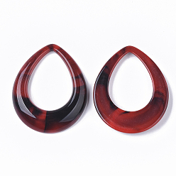 Rouge Pendentifs acryliques, style de pierres fines imitation, larme, rouge, 53x43.5x8mm, Trou: 26x36mm, environ73 pcs / 500 g