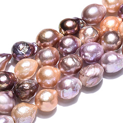 Old Rose Natural Baroque Pearl Keshi Pearl Beads Strands, Cultured Freshwater Pearl, Round, Old Rose, 11~15.5x9.5~12mm, Hole: 0.6mm, about 30~32pcs/strand, 15.94~16.14 inch(40.5~41cm)