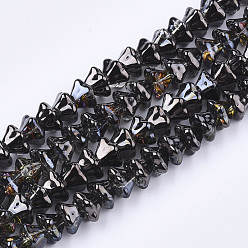 Black Electroplate Glass Beads Strands, Petunia, Black, 6x8x8mm, Hole: 0.9mm, about 120pcs/strand, 23.6 inch