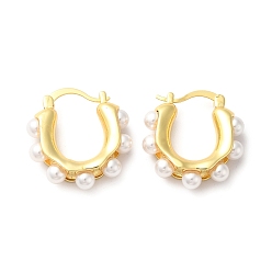 Oro Aretes de aro con perlas de plástico, joyas de latón para mujer, dorado, 28x25.5x7 mm, pasador: 1~mm