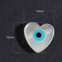 Corazón Cuentas de concha natural de blanco, con esmalte, cuentas cultivadas de concha de agua dulce contra el mal de ojo, el cielo azul, corazón, 10x10 mm