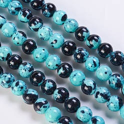 Turquoise Foncé Brins de perles de pierre naturelle jade blanc / fleur de pluie, teint, ronde, turquoise foncé, 10mm, Trou: 1mm, Environ 38~40 pcs/chapelet, 15.1 pouces ~ 15.7 pouces