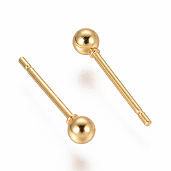 Golden 304 Stainless Steel Ball Stud Earrings, Hypoallergenic Earrings, Golden, 14x3mm, Pin: 0.8mm