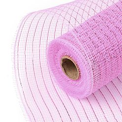 Pink Deco Mesh Ribbons, Tulle Fabric, with Metallic Silk, for Christmas Party Decoration, Skirts Decoration Making, Pink, 10-1/4 inch(260mm), 10 yards/roll(91.44m/roll)
