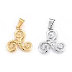Mixed Color 304 Stainless Steel Pendants, Triskelion, Mixed Color, 29x28x2.5mm, Hole: 10x6mm