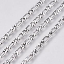 Stainless Steel Color 304 Stainless Steel Figaro Chains, Unwelded, Stainless Steel Color, 4.5~6.5x2.5~3x1mm