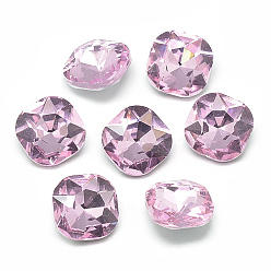 Pearl Pink Pointed Back Glass Rhinestone Cabochons, Faceted, Back Plated, Square, Pearl Pink, 10x10x4.5mm