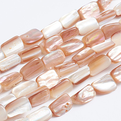 Other Sea Shell Natural Sea Shell Beads Strands, Rectangle, 9~10x6~7x4~5mm, Hole: 0.5mm, about 40pcs/strand, 15.75 inch(41cm)