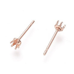 Rose Gold 304 Stainless Steel Stud Earring Findings, Prong Settings, Rose Gold, 13x3mm, Pin: 0.8mm