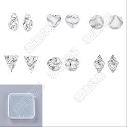 Stainless Steel Color 30Pcs 6 Style 304 Stainless Steel Pendant, Textured Charms, Nuggets & Heart & Flat Round & Triangle & Rhombus, Stainless Steel Color, 21.5~32.5x17~24x0.5~1mm, Hole: 1.2~1.6mm, 5pcs/style