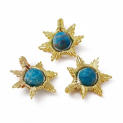 Apatite Natural Apatite Pendants, Sun Charms, with Rack Plating Golden Tone Brass Findings, Cadmium Free & Lead Free, 26~28x24~28x10mm, Hole: 2x4mm