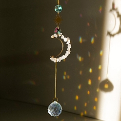 Quartz Crystal Natural Quartz Crystal Chip Pendant Decorations, Suncatchers, with Glass, Moon, 330~350mm