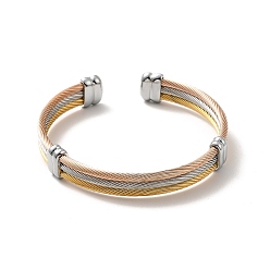 Multi-color Ion Plating(IP) 304 Stainless Steel Triple Layer Twist Rope Open Cuff Bangle for Women, Multi-color, Inner Diameter: 2 inch(5cm)