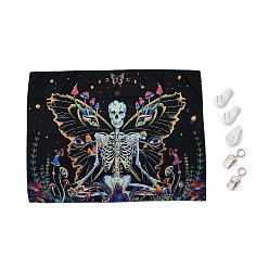 Skull UV Reactive Blacklight Tapestry, Polyester Decorative Wall Tapestry, for Home Decoration, Rectangle, Skull Pattern, 950x750x0.5mm