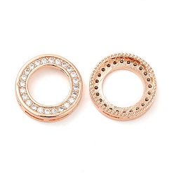 Oro Rosa Micro latón anillo allanan colgantes cúbicos zirconia, Enlaces multifilares, sin plomo y níquel libres, oro rosa, 15x3 mm, agujero: 4 mm