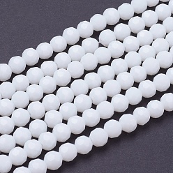 Blanco Hebras de cuentas de vidrio facetadas(32 facetas), rondo, blanco, 8 mm, agujero: 1 mm, sobre 70~72 unidades / cadena, 22.6 pulgada