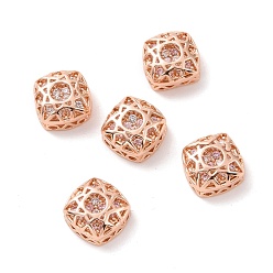 Pink Eco-friendly Brass Cubic Zirconia Multi-Strand Links, Cadmium Free & Lead Free, Square, Rose Gold, Pink, 10x10x5.7mm, Hole: 1.2mm