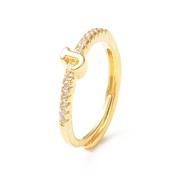Letter J Clear Cubic Zirconia Initial Letter Adjustable Ring, Golden Brass Jewelry for Women, Letter.J, Inner Diameter: 18mm