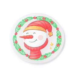 Muñeco de nieve Colgantes de acrílico de navidad, encanto, plano y redondo, muñeco de nieve, 38x2 mm, agujero: 1.3 mm