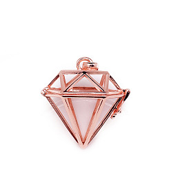 Oro Rosa Colgantes de jaula de cuentas de latón, para hacer collares con colgantes de bolas de campana, encanto de diamante hueco, oro rosa, 39x30 mm